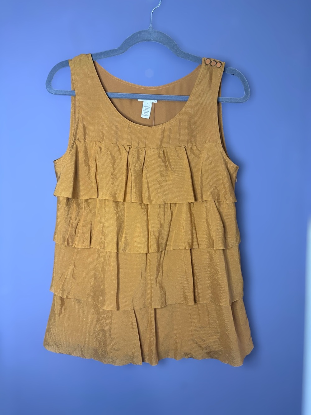 J.Crew Silk Mustard Tiered Ruffle Tank Top 2